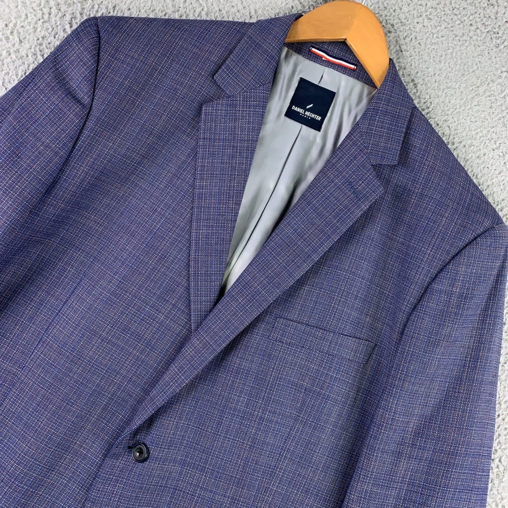 Daniel Hechter Sport Coat 48R Blue Wool Check 2-Button Textured Blazer Jacket